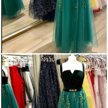 Tulle Prom Dresses, Charming Appliques Formal..