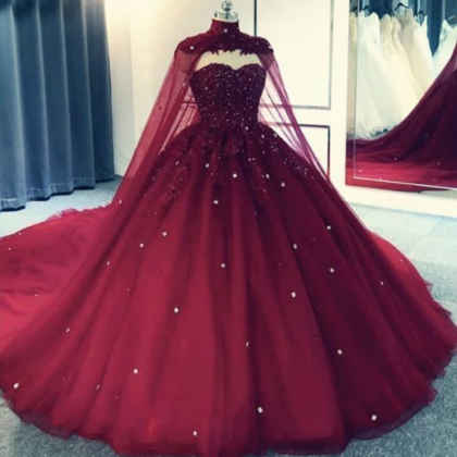 Tulle Ball Gown Wedding Dress With Cape