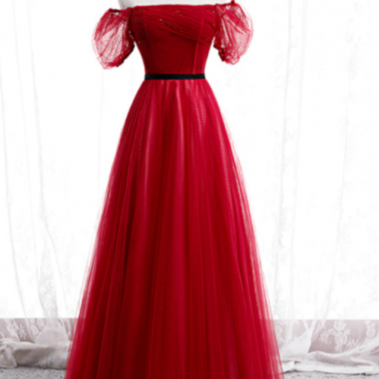A-line Tulle Puff Sleeve Off The Shoulder Prom..