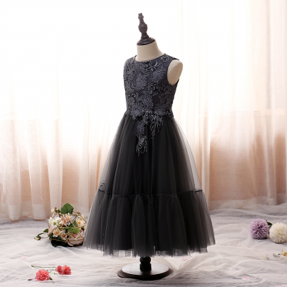 Flower Girl Dresses, Evening Dress Elegant Black..