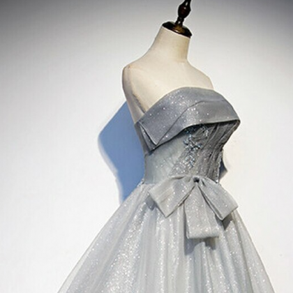 Tulle Strapless Beading Prom Dress