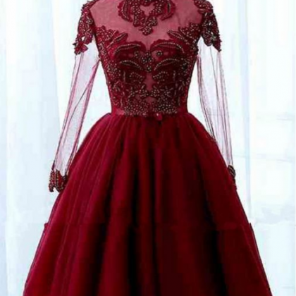 Red Tulle High Collar Short Homecoming..