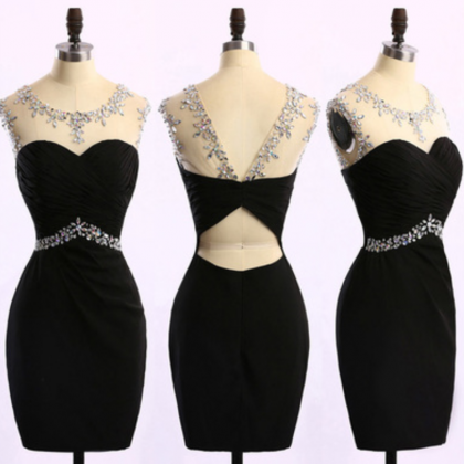 Short Black Prom Dress With Ruching Details,..