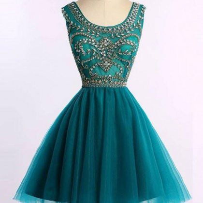 Dark Green Beaded and Tulle Round N..