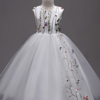 Flower Girl Dresses,a-line Embroidered Tulle Girl..