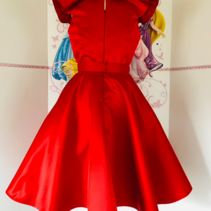 Flower Girl Dresses Satin Fluffy Dress Pageant Red..