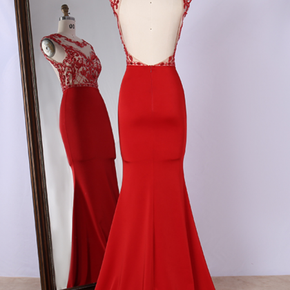 Prom Dresses, Design Scoop Neckline Embroidery..