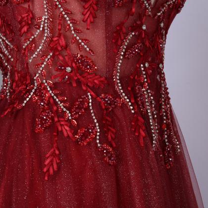 Prom Dresses,custom Tulle V Neck Spaghetti Strap..