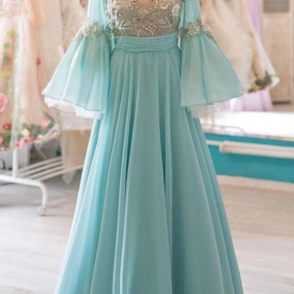 Prom Dresses,chiffon Long Prom Dresses With Flare..