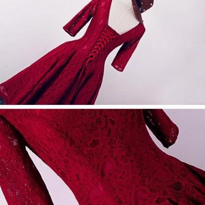 Homecoming Dresses,high Quality Burgundy Lace..