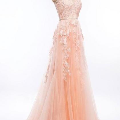 Prom Dresses,lace Applique Round Neckline Prom..