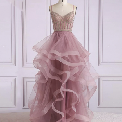 Prom Dresses,A line tulle beads lon..