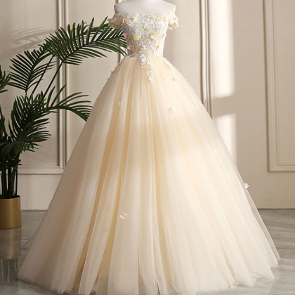 Prom Dresses,tulle Off Shoulder Lace Long Prom..