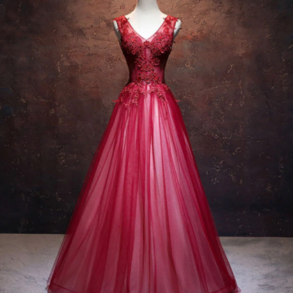 Prom Dresses,v Neck Tulle Lace Long Prom Dress,..