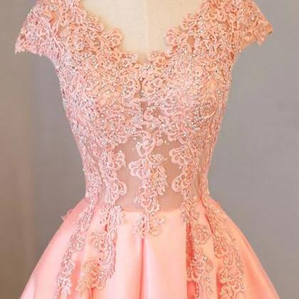 Prom Dresses, Custom Made V Neck Lace Long Prom..