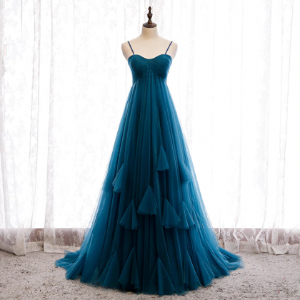 Prom Dresses,tulle Straps Long High Waist Prom..