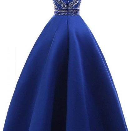 Royal Blue Crystals Prom Dresses 2022 A-line..