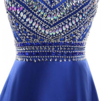 Royal Blue Crystals Prom Dresses 2022 A-line..