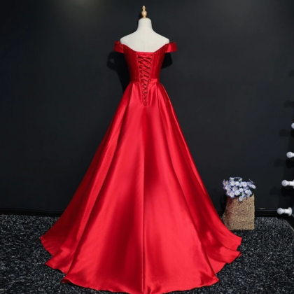 Prom Dresses,satin Style Off Shoulder With Beaded..