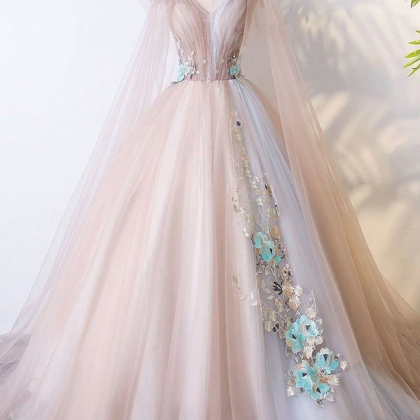 Prom Dresses,v Neck Tulle Prom Dress With..