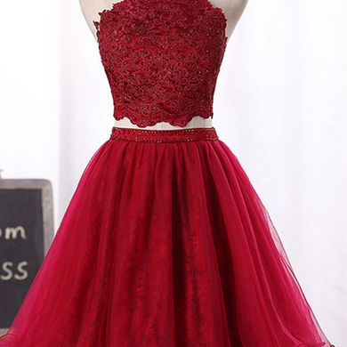 Two Piece Tulle And Lace Homecoming Dress, Lovely..