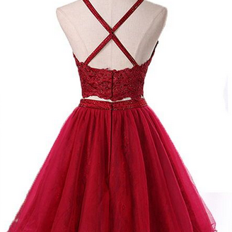 Two Piece Tulle And Lace Homecoming Dress, Lovely..