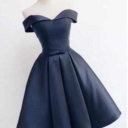Beautiful Blue Satin Prom Dress, Navy Blue..