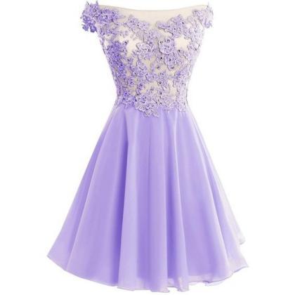 Cute Lavender Lace And Chiffon Short Party..
