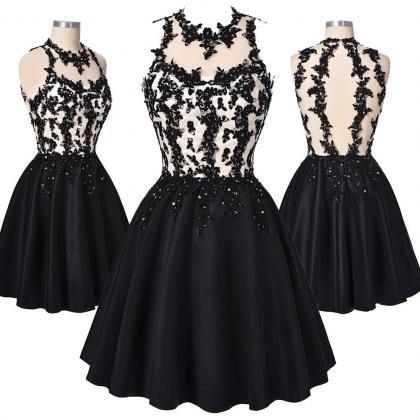 Black Appliques Classy Short Homecoming Dress,sexy..