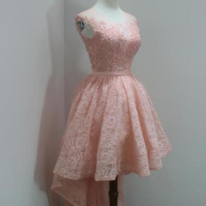 Lovely Lace Pink With Applique High Low Formal..