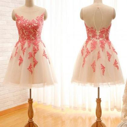Adorable Tulle Short Prom Dress With Lace..