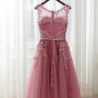 Lovely Pink Tulle Knee Length Short Prom Dresses,..