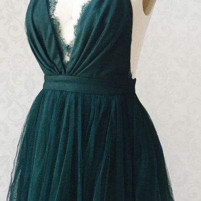 Green Tulle Lace Short Prom Dress, Green Tulle..