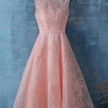 Lace Tea Length Simple Bridesmaid Dress, Lace Prom..