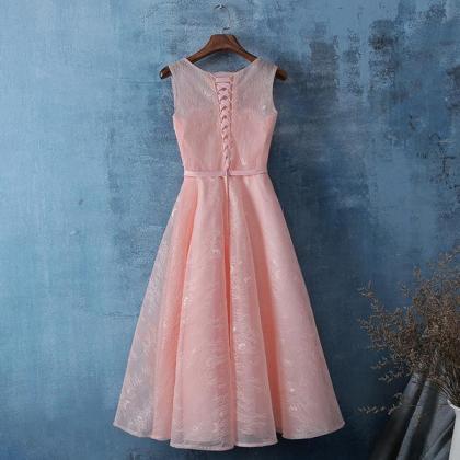 Lace Tea Length Simple Bridesmaid Dress, Lace Prom..