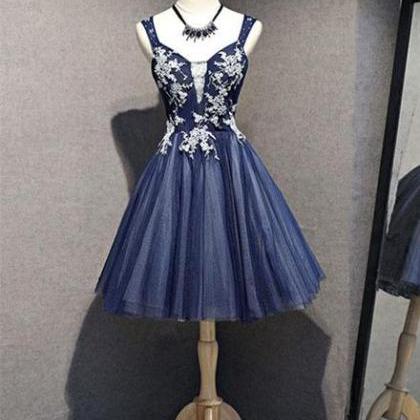 Charming Knee Length Bridesmaid Dress, Navy Blue..