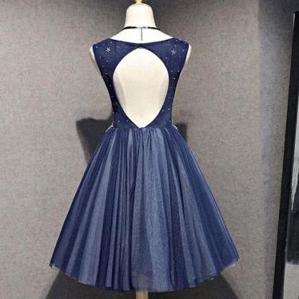 Charming Knee Length Bridesmaid Dress, Navy Blue..