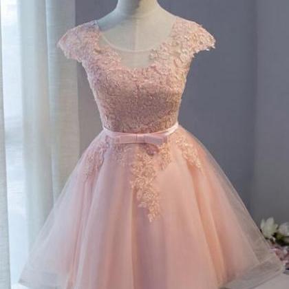 Pink Round Neckline Tulle Cute Knee Length Party..
