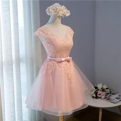 Pink Round Neckline Tulle Cute Knee Length Party..