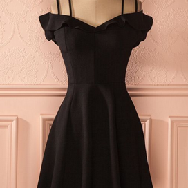 Black Straps Short Satin Graduation Dresses,simple..