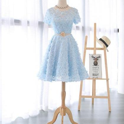 Cute Blue Lace Short Prom Dress,blue Homecoming..