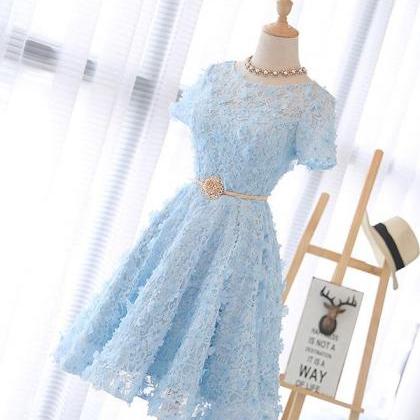 Cute Blue Lace Short Prom Dress,blue Homecoming..