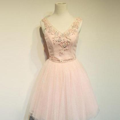 Cute V Neck Lace Short Prom Dress,homecoming Dress
