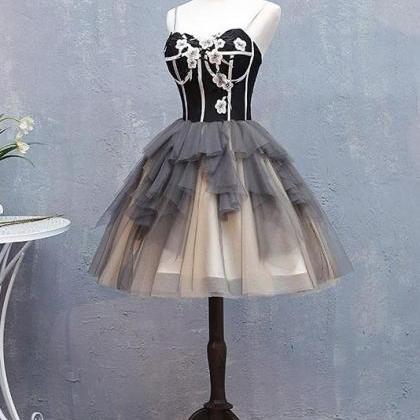 Cute Sweetheart Neck Tulle Short Prom Dress, Black..