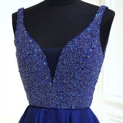 Blue V Neck Chiffon Short Prom Dress, Blue..