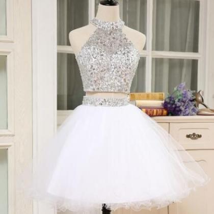 Ivory Two Pieces Graduation Dress, Short Prom..
