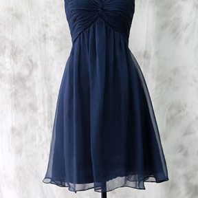 Lace Neckline Short Navy Semi Formal Dress
