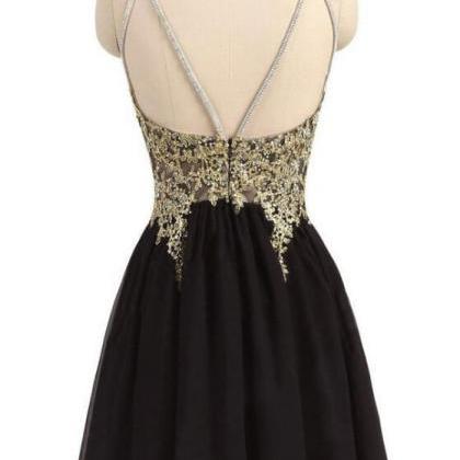 Gold Beading Homecoming Dress,lace Halter..