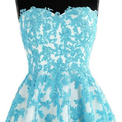 Lace Homecoming Dress, Sweetheart Above-knee Blue..