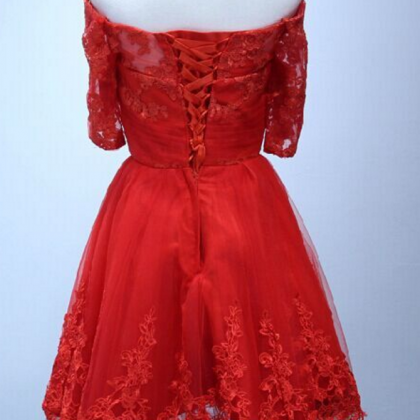 Charming Prom Dress, Short Sleeve Lace Prom..